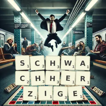 Kreative Illustration für ein Scrabble-Spiel, bei dem das Wort SCHWACHHERZIGE mit Steinen auf dem Brett gelegt wurde.