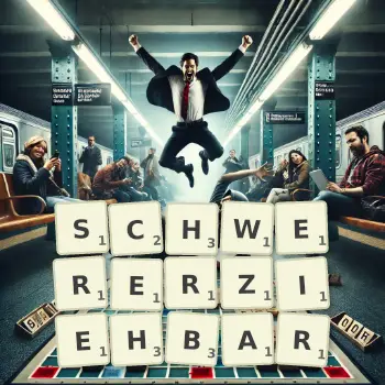 Kreative Illustration für ein Scrabble-Spiel, bei dem das Wort SCHWERERZIEHBAR mit Steinen auf dem Brett gelegt wurde.