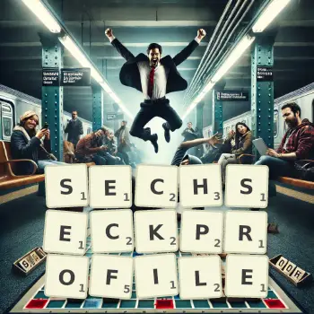 Kreative Illustration für ein Scrabble-Spiel, bei dem das Wort SECHSECKPROFILE mit Steinen auf dem Brett gelegt wurde.