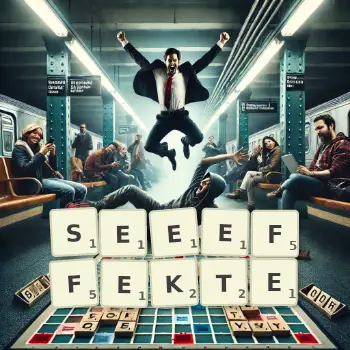 Kreative Illustration für ein Scrabble-Spiel, bei dem das Wort SEEEFFEKTE mit Steinen auf dem Brett gelegt wurde.