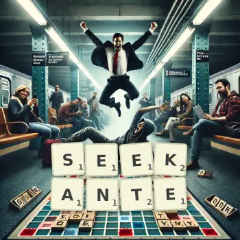 Kreative Illustration für ein Scrabble-Spiel, bei dem das Wort SEEKANTE mit Steinen auf dem Brett gelegt wurde.