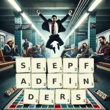 Kreative Illustration für ein Scrabble-Spiel, bei dem das Wort SEEPFADFINDERS mit Steinen auf dem Brett gelegt wurde.