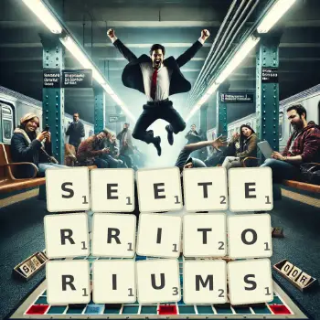 Kreative Illustration für ein Scrabble-Spiel, bei dem das Wort SEETERRITORIUMS mit Steinen auf dem Brett gelegt wurde.