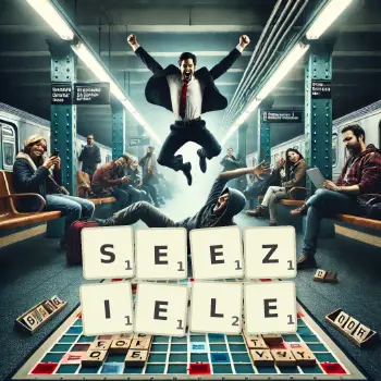 Kreative Illustration für ein Scrabble-Spiel, bei dem das Wort SEEZIELE mit Steinen auf dem Brett gelegt wurde.