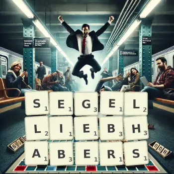 Kreative Illustration für ein Scrabble-Spiel, bei dem das Wort SEGELLIEBHABERS mit Steinen auf dem Brett gelegt wurde.
