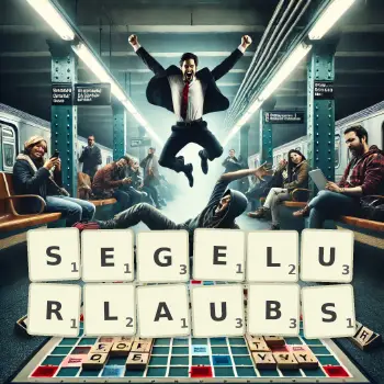 Kreative Illustration für ein Scrabble-Spiel, bei dem das Wort SEGELURLAUBS mit Steinen auf dem Brett gelegt wurde.