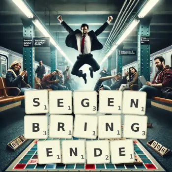 Kreative Illustration für ein Scrabble-Spiel, bei dem das Wort SEGENBRINGENDE mit Steinen auf dem Brett gelegt wurde.