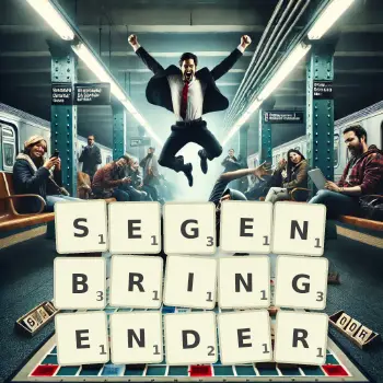 Kreative Illustration für ein Scrabble-Spiel, bei dem das Wort SEGENBRINGENDER mit Steinen auf dem Brett gelegt wurde.