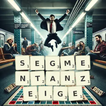 Kreative Illustration für ein Scrabble-Spiel, bei dem das Wort SEGMENTANZEIGE mit Steinen auf dem Brett gelegt wurde.