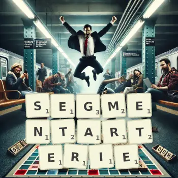 Kreative Illustration für ein Scrabble-Spiel, bei dem das Wort SEGMENTARTERIE mit Steinen auf dem Brett gelegt wurde.