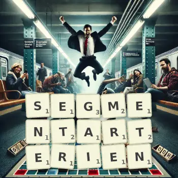 Kreative Illustration für ein Scrabble-Spiel, bei dem das Wort SEGMENTARTERIEN mit Steinen auf dem Brett gelegt wurde.