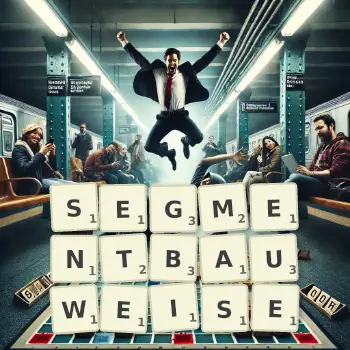 Kreative Illustration für ein Scrabble-Spiel, bei dem das Wort SEGMENTBAUWEISE mit Steinen auf dem Brett gelegt wurde.