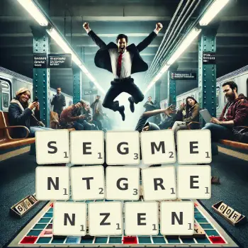 Kreative Illustration für ein Scrabble-Spiel, bei dem das Wort SEGMENTGRENZEN mit Steinen auf dem Brett gelegt wurde.
