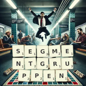 Kreative Illustration für ein Scrabble-Spiel, bei dem das Wort SEGMENTGRUPPEN mit Steinen auf dem Brett gelegt wurde.