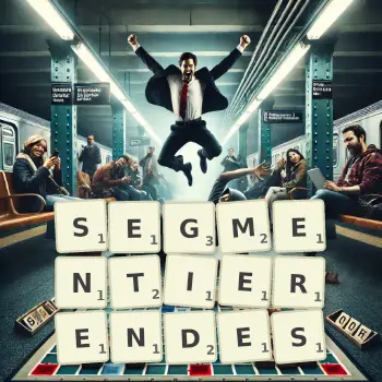 Kreative Illustration für ein Scrabble-Spiel, bei dem das Wort SEGMENTIERENDES mit Steinen auf dem Brett gelegt wurde.