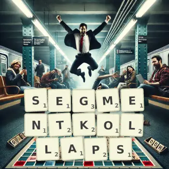Kreative Illustration für ein Scrabble-Spiel, bei dem das Wort SEGMENTKOLLAPS mit Steinen auf dem Brett gelegt wurde.