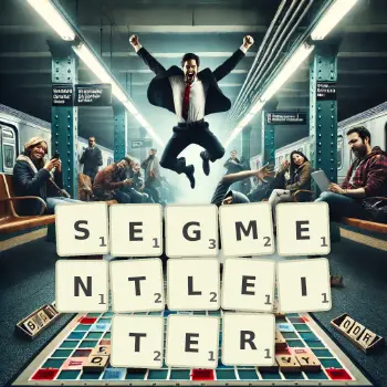 Kreative Illustration für ein Scrabble-Spiel, bei dem das Wort SEGMENTLEITER mit Steinen auf dem Brett gelegt wurde.