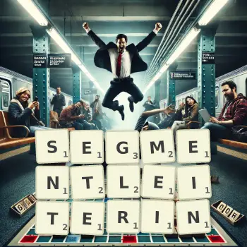 Kreative Illustration für ein Scrabble-Spiel, bei dem das Wort SEGMENTLEITERIN mit Steinen auf dem Brett gelegt wurde.