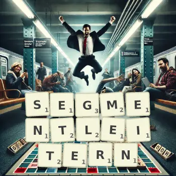 Kreative Illustration für ein Scrabble-Spiel, bei dem das Wort SEGMENTLEITERN mit Steinen auf dem Brett gelegt wurde.
