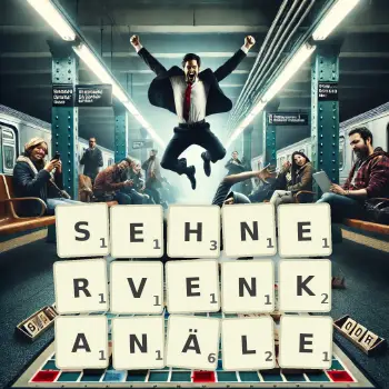 Kreative Illustration für ein Scrabble-Spiel, bei dem das Wort SEHNERVENKANÄLE mit Steinen auf dem Brett gelegt wurde.