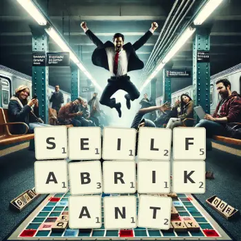 Kreative Illustration für ein Scrabble-Spiel, bei dem das Wort SEILFABRIKANT mit Steinen auf dem Brett gelegt wurde.