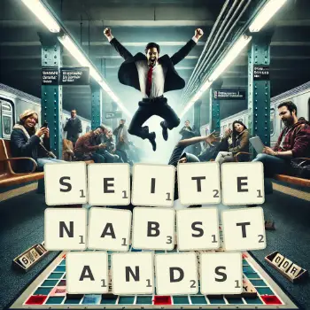 Kreative Illustration für ein Scrabble-Spiel, bei dem das Wort SEITENABSTANDS mit Steinen auf dem Brett gelegt wurde.