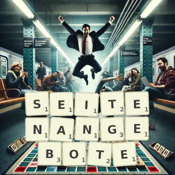 Kreative Illustration für ein Scrabble-Spiel, bei dem das Wort SEITENANGEBOTE mit Steinen auf dem Brett gelegt wurde.