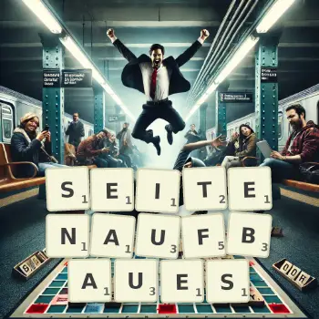 Kreative Illustration für ein Scrabble-Spiel, bei dem das Wort SEITENAUFBAUES mit Steinen auf dem Brett gelegt wurde.