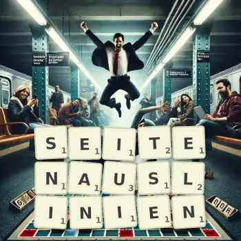 Kreative Illustration für ein Scrabble-Spiel, bei dem das Wort SEITENAUSLINIEN mit Steinen auf dem Brett gelegt wurde.
