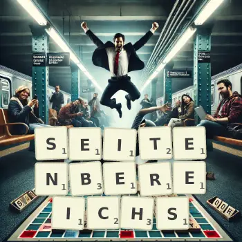 Kreative Illustration für ein Scrabble-Spiel, bei dem das Wort SEITENBEREICHS mit Steinen auf dem Brett gelegt wurde.