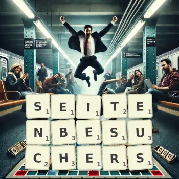 Kreative Illustration für ein Scrabble-Spiel, bei dem das Wort SEITENBESUCHERS mit Steinen auf dem Brett gelegt wurde.