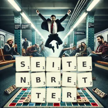Kreative Illustration für ein Scrabble-Spiel, bei dem das Wort SEITENBRETTER mit Steinen auf dem Brett gelegt wurde.