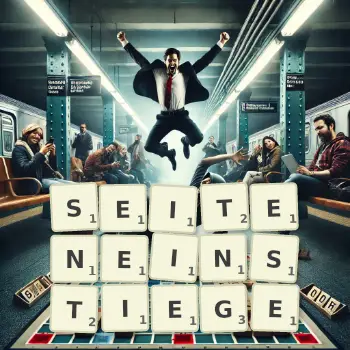 Kreative Illustration für ein Scrabble-Spiel, bei dem das Wort SEITENEINSTIEGE mit Steinen auf dem Brett gelegt wurde.
