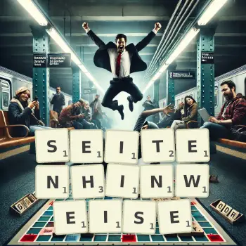 Kreative Illustration für ein Scrabble-Spiel, bei dem das Wort SEITENHINWEISE mit Steinen auf dem Brett gelegt wurde.