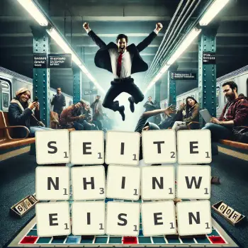 Kreative Illustration für ein Scrabble-Spiel, bei dem das Wort SEITENHINWEISEN mit Steinen auf dem Brett gelegt wurde.
