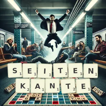 Kreative Illustration für ein Scrabble-Spiel, bei dem das Wort SEITENKANTE mit Steinen auf dem Brett gelegt wurde.