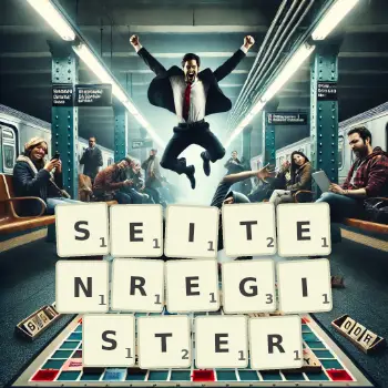 Kreative Illustration für ein Scrabble-Spiel, bei dem das Wort SEITENREGISTER mit Steinen auf dem Brett gelegt wurde.