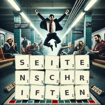 Kreative Illustration für ein Scrabble-Spiel, bei dem das Wort SEITENSCHRIFTEN mit Steinen auf dem Brett gelegt wurde.
