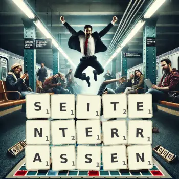 Kreative Illustration für ein Scrabble-Spiel, bei dem das Wort SEITENTERRASSEN mit Steinen auf dem Brett gelegt wurde.