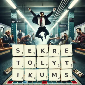 Kreative Illustration für ein Scrabble-Spiel, bei dem das Wort SEKRETOLYTIKUMS mit Steinen auf dem Brett gelegt wurde.