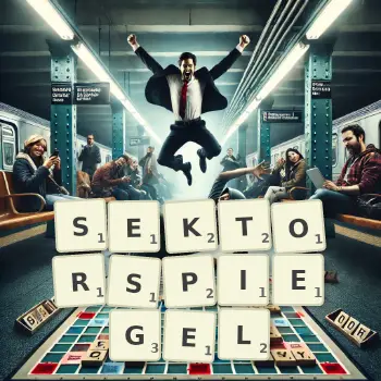 Kreative Illustration für ein Scrabble-Spiel, bei dem das Wort SEKTORSPIEGEL mit Steinen auf dem Brett gelegt wurde.