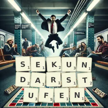 Kreative Illustration für ein Scrabble-Spiel, bei dem das Wort SEKUNDARSTUFEN mit Steinen auf dem Brett gelegt wurde.