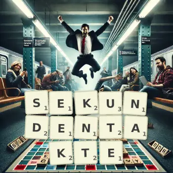 Kreative Illustration für ein Scrabble-Spiel, bei dem das Wort SEKUNDENTAKTE mit Steinen auf dem Brett gelegt wurde.