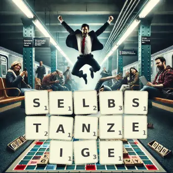 Kreative Illustration für ein Scrabble-Spiel, bei dem das Wort SELBSTANZEIGE mit Steinen auf dem Brett gelegt wurde.