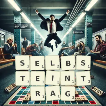 Kreative Illustration für ein Scrabble-Spiel, bei dem das Wort SELBSTEINTRAG mit Steinen auf dem Brett gelegt wurde.