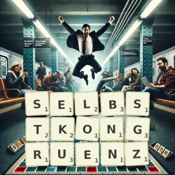 Kreative Illustration für ein Scrabble-Spiel, bei dem das Wort SELBSTKONGRUENZ mit Steinen auf dem Brett gelegt wurde.