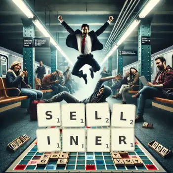 Kreative Illustration für ein Scrabble-Spiel, bei dem das Wort SELLINER mit Steinen auf dem Brett gelegt wurde.