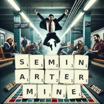 Kreative Illustration für ein Scrabble-Spiel, bei dem das Wort SEMINARTERMINE mit Steinen auf dem Brett gelegt wurde.