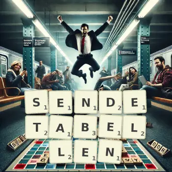 Kreative Illustration für ein Scrabble-Spiel, bei dem das Wort SENDETABELLEN mit Steinen auf dem Brett gelegt wurde.