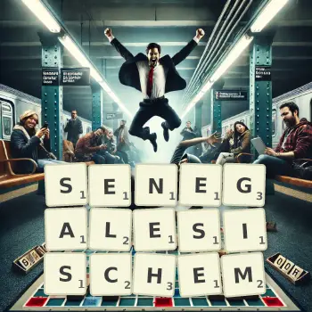 Kreative Illustration für ein Scrabble-Spiel, bei dem das Wort SENEGALESISCHEM mit Steinen auf dem Brett gelegt wurde.